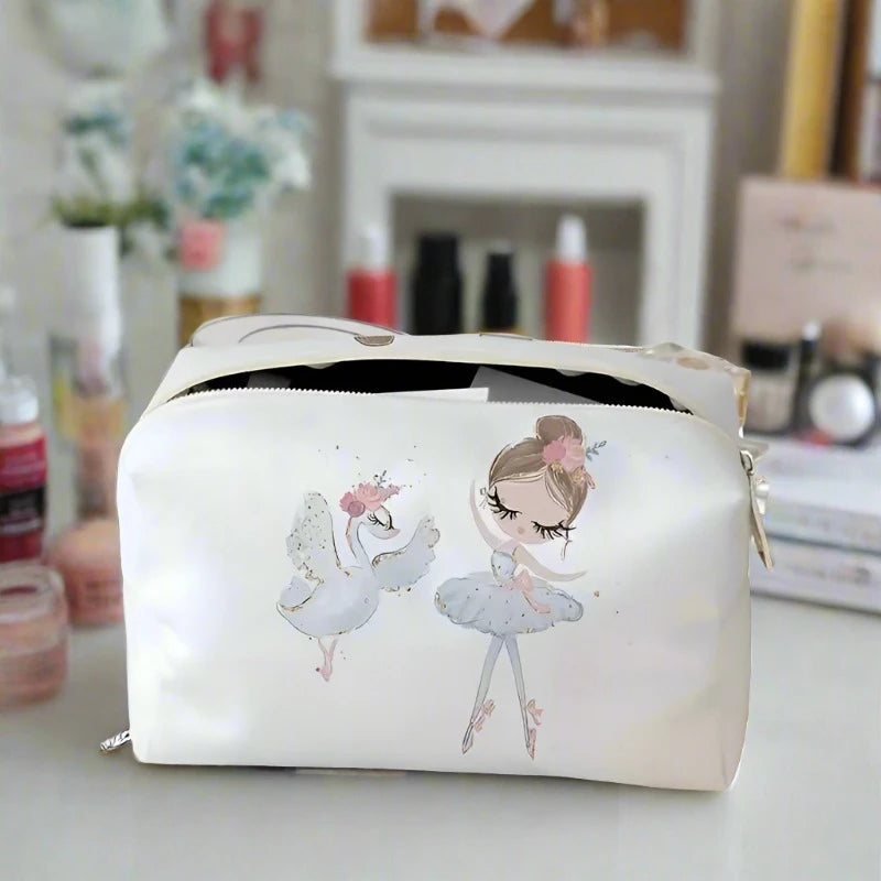 cute travel makeup bag Ballerina Girl and Swan Travel Cosmetic Bag