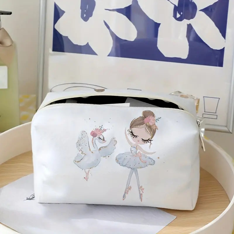 Ballerina Girl and Swan Travel Cosmetic Bag