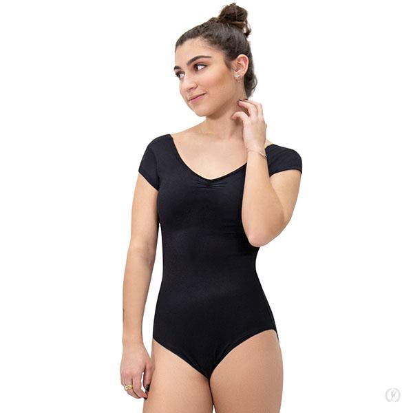 Womens Pinch Front Cap Sleeve Low Back Leotard